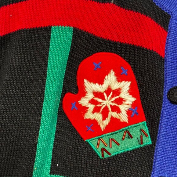 Paul Harris Cardigan Sweater XL Design Black Festive Patterns  Xmas Themed - Picture 5 of 14